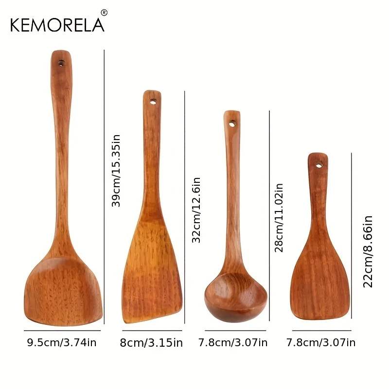 KEMORELA 4PCS Kitchen Utensil Set Kitchen Cooking Tools Wood Shovel Scoop Nonstick Cooking Food Shovel Spatula Spoon Food Shovel