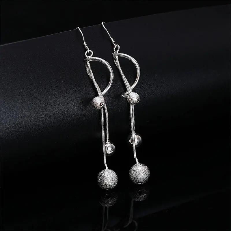 

New 925 Sterling Silver 86MM Fine Tassel Beads Earrings For Charm Fashion Wedding Gift Women Jewelry Party Wholesale