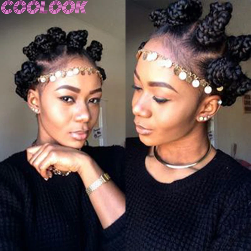 Synthetic Bantu Knots Braided Wigs Handmade Twist Full Lace Cornrow Braids Wig for Black Women 16'' Jumbo Braid Lace Frontal Wig