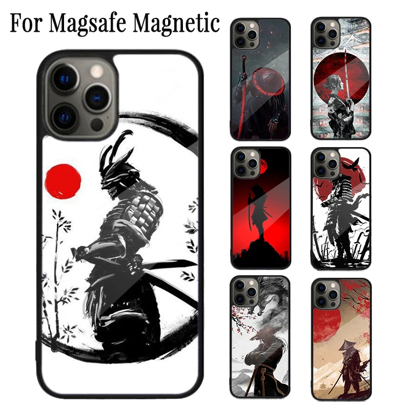 Japanese Samurai Warrior Magnetic Phone Case Coque For iPhone 16 15 14 Plus 13 12 Mini 11 Pro Max Magsafe Wireless Cover