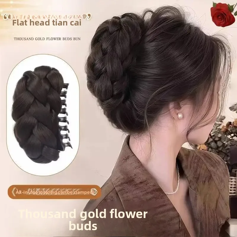 Knotless الشعر التمديد كعكة هيربيسي الملمس الإحساس مشبك شعر الألياف الآسيوية الذيل كعكة عقال أداة لعب الشعر المصنوعة في الصين