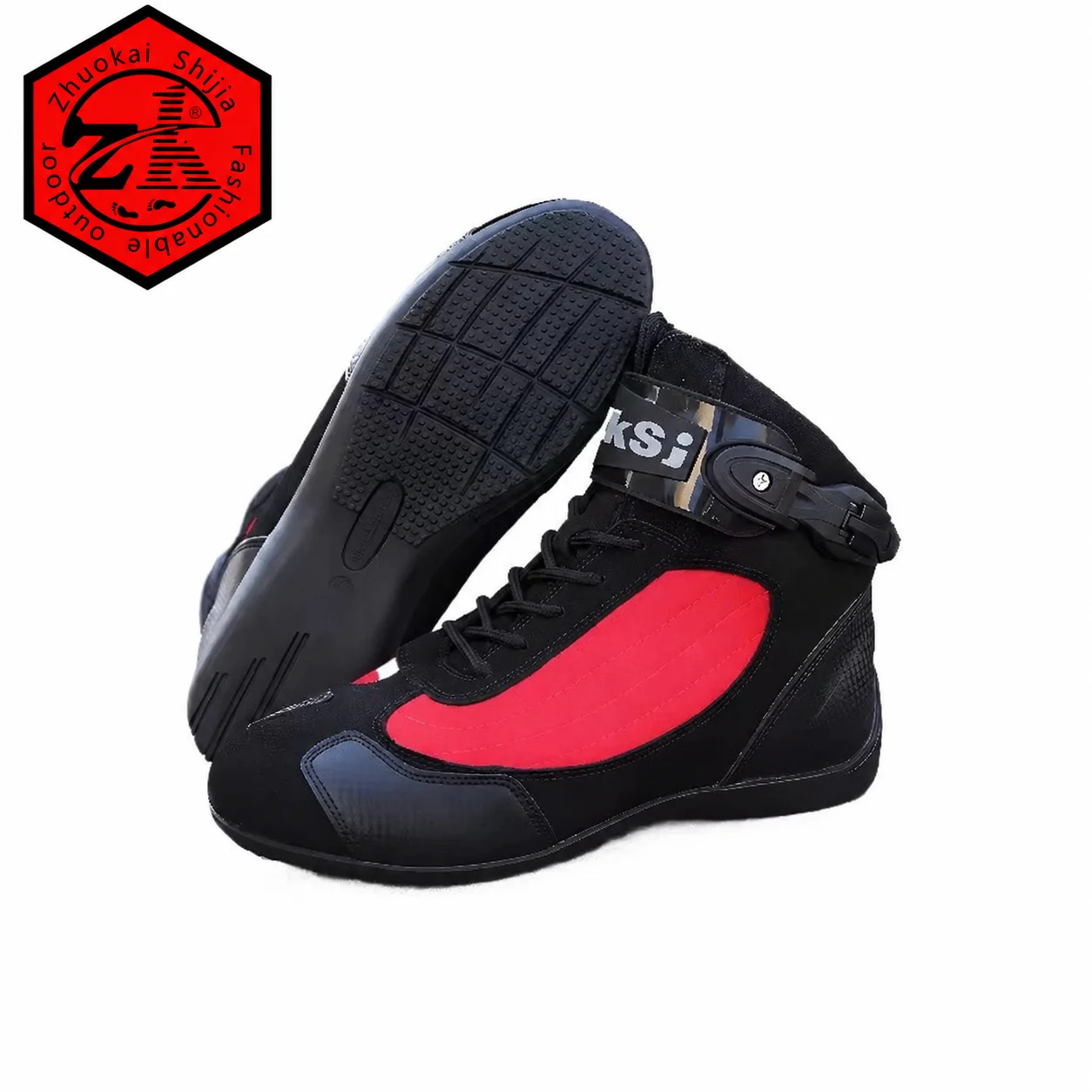 

ZKSJ Motorcycle Boots Men High Top Moto Riding Shoes Anti Slip Outdoor Biker Sneakers Ankle Strap Street Touring Gear
