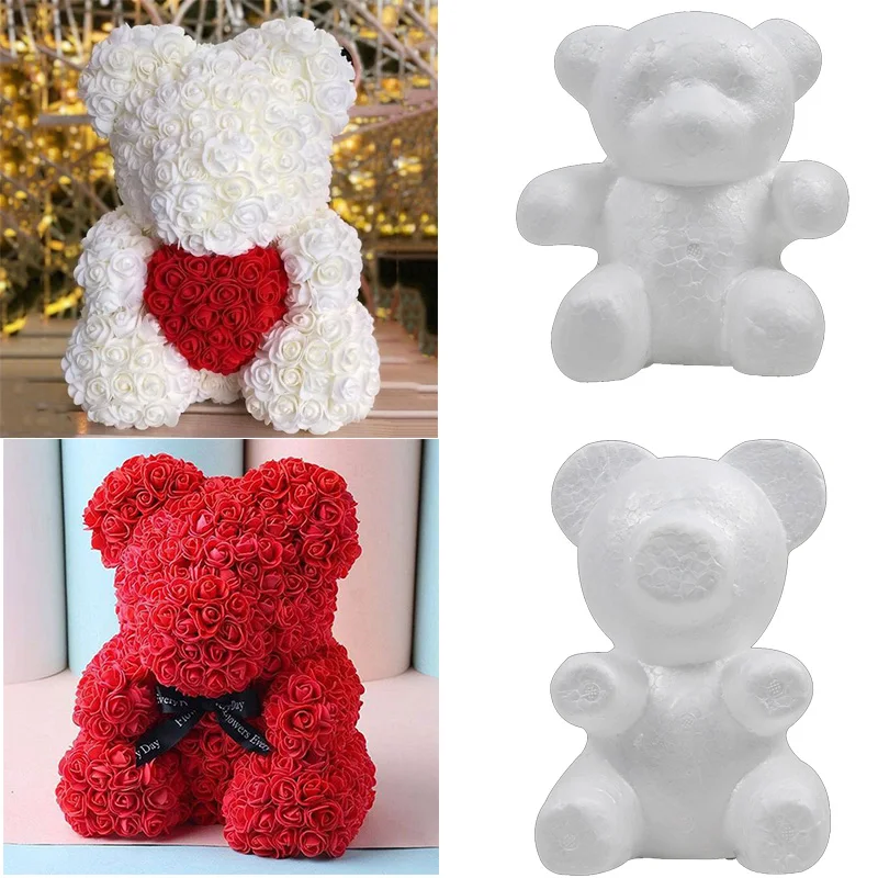 1/2pcs Foam Bear Rose Mold DIY Crafts Wedding Birthday Party Christmas Decoration Valentine's Day Gift Polystyrene StyrofoamBear