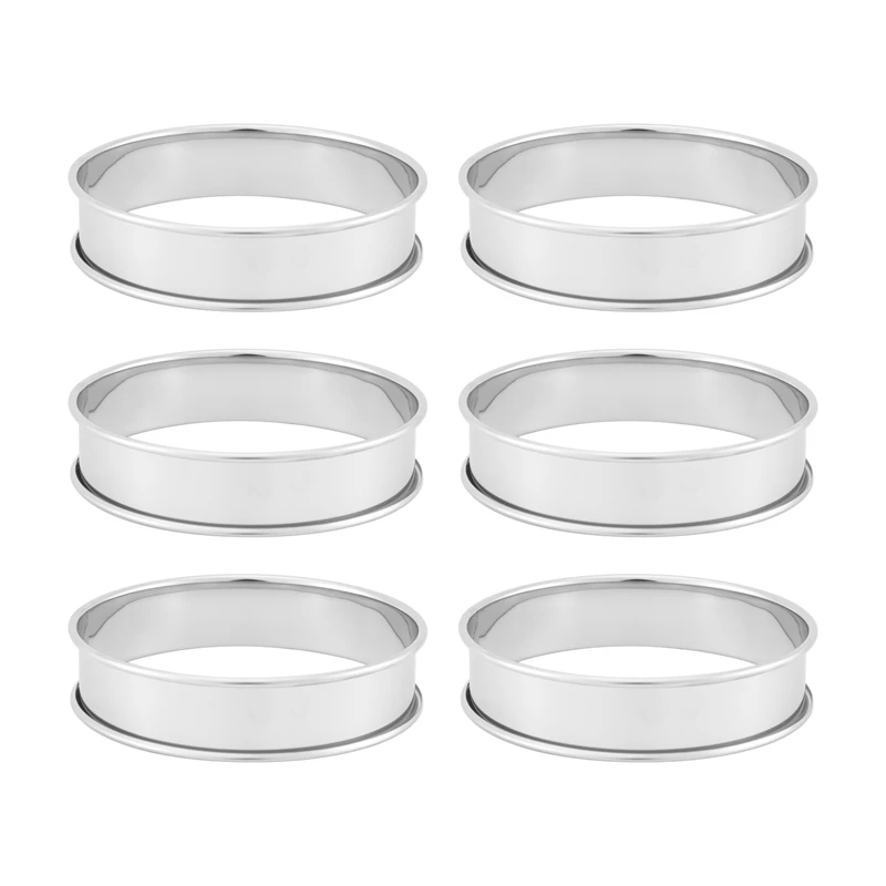 6 Pack 4 Inch Double Rolled English Muffin Rings, Stainless Steel Crumpet Rings, Tart Rings, Round