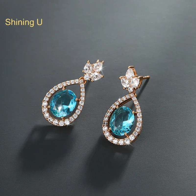 

Shining U Colored Gems Vintage Drop Earrings Oval Synthetic Stones Fashion Party Jewelry for Women Gift