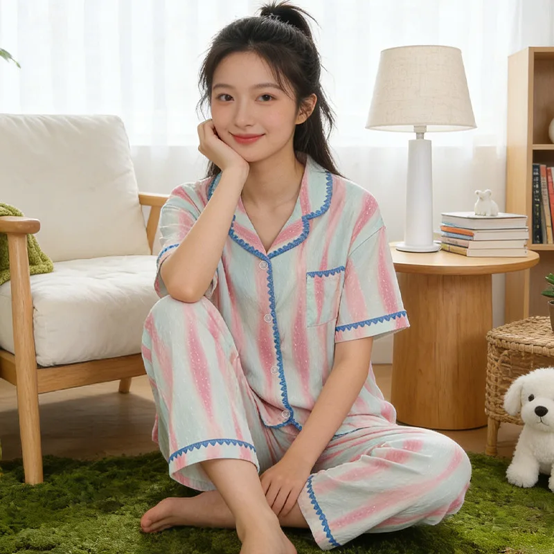 2026Spring Summer New Women Gradient Simple Fashion Skin Friendly Comfort Pajamas Home Clothes Short Sleeved Pants Two Piece Set