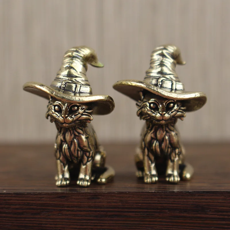 1PC Vintage Solid Brass Wizard Kitten Small Brass Magic Kitten Craft Ornament Home Living Room Ornament Decoration