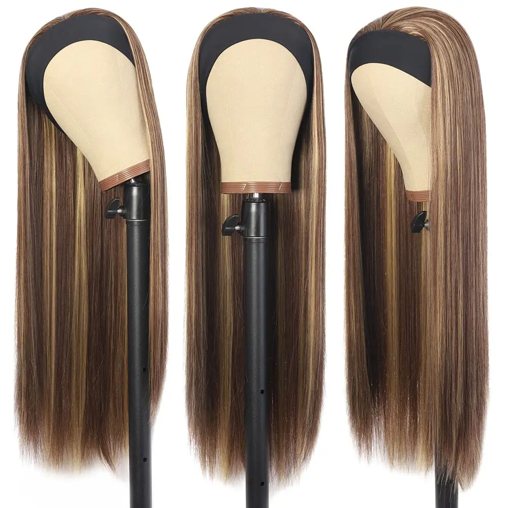 باروكات صناعية بعصابة رأس للنساء، باروكات طويلة مستقيمة، باروكات حريرية مقاومة للحرارة للاستخدام اليومي في الحفلات