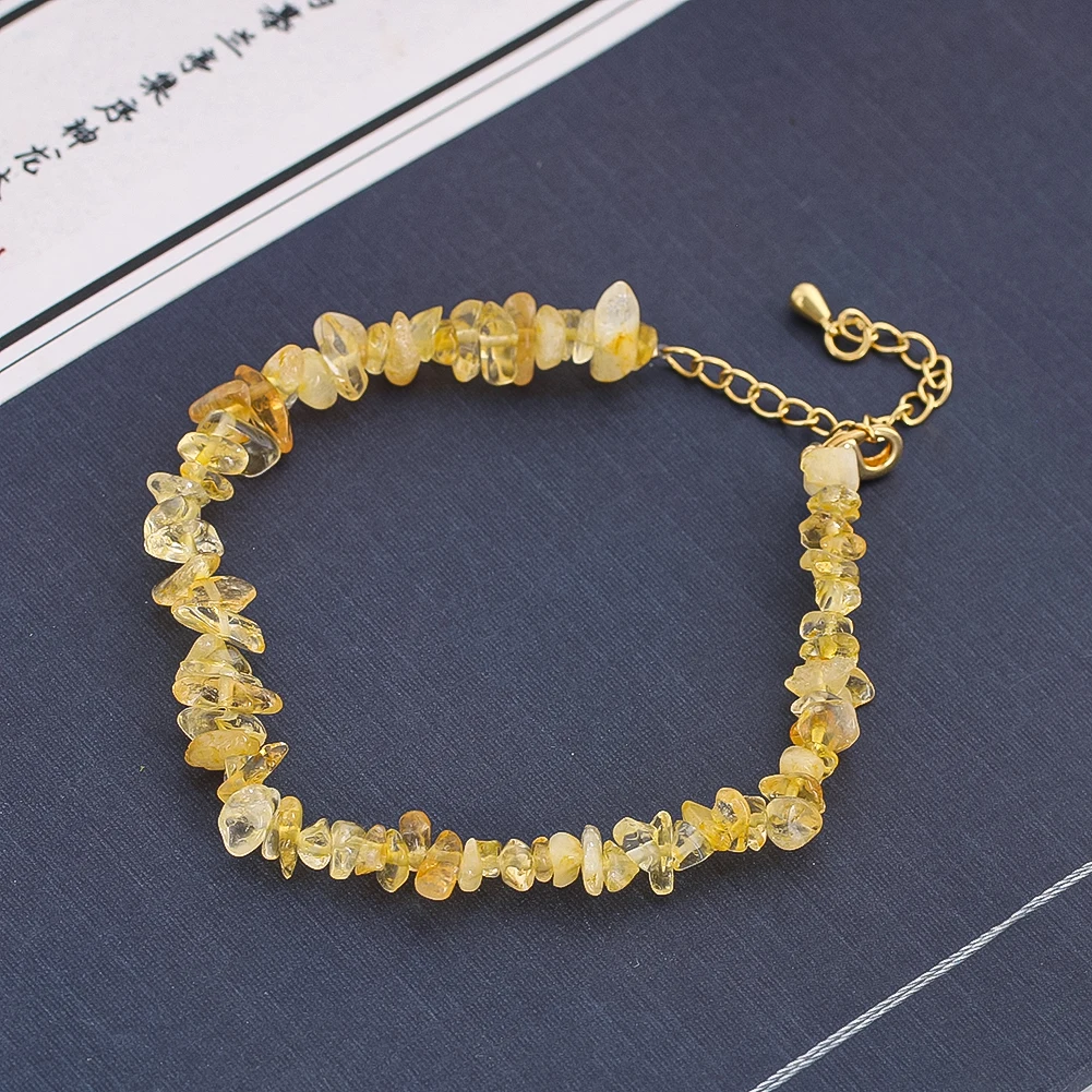 Natural Citrine Gravel Bracelet Quartz Crystal Stone Energy Reiki Bangle Adjustable Chain Luxury Jewelry Gift for Women Girl