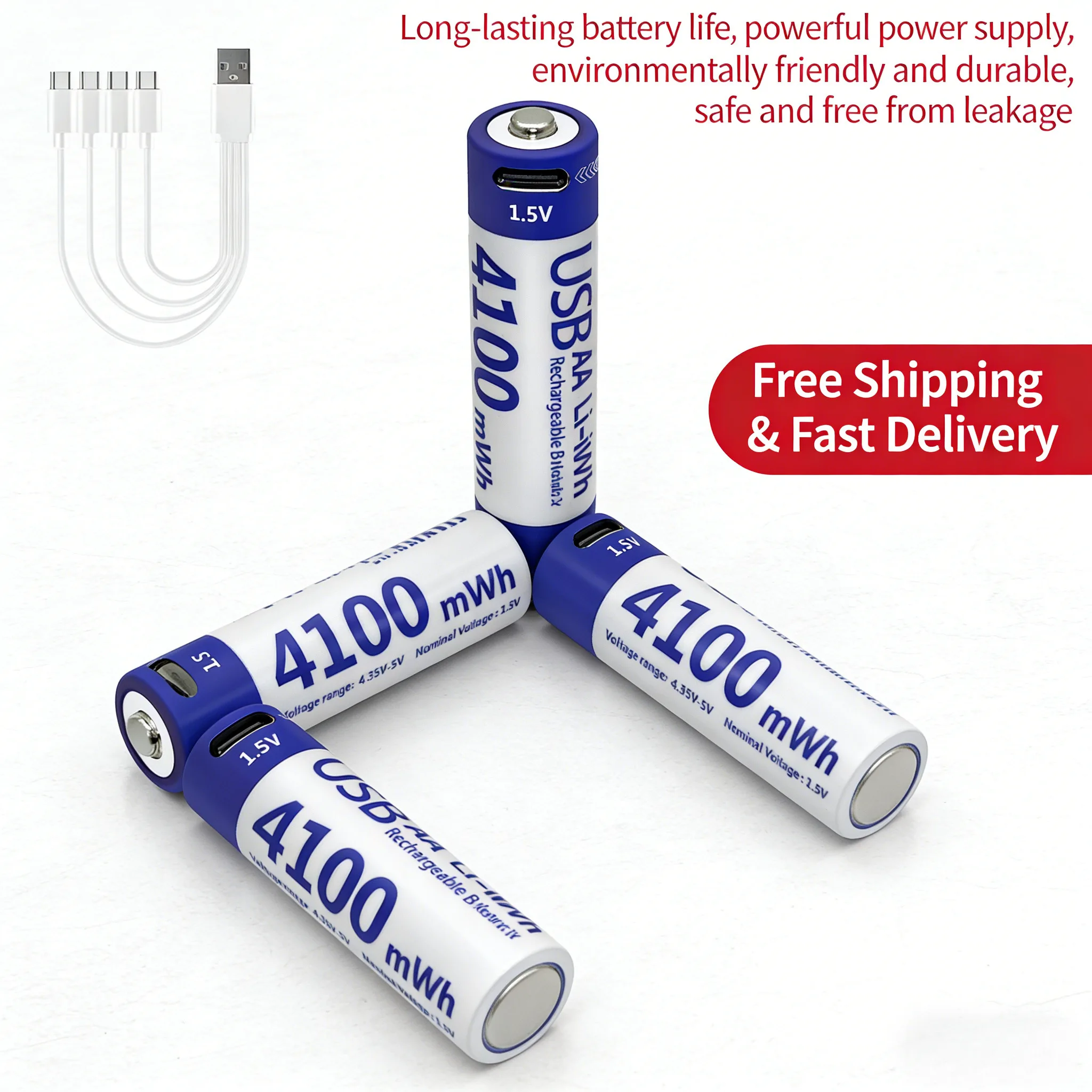 

Type-C USB Rechargeable AA Battery 1.5V 4100mWh High Capacity Li-ion Battery for Toys Wireless Mouse Keyboard Smart Lock
