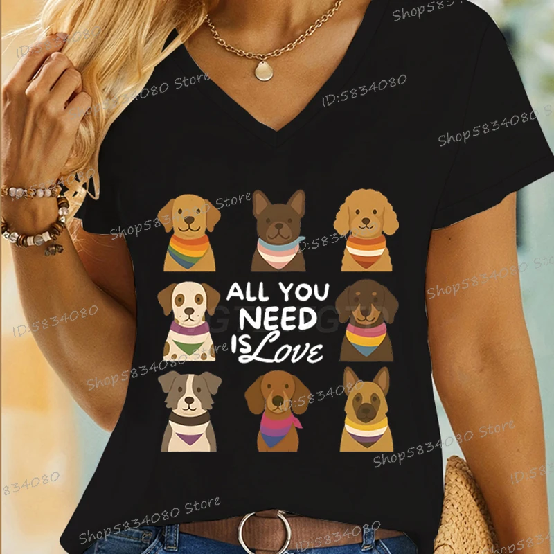 All You Need Is Love T-Shirt for Women Cute Gift for LGBTQ Dog Mom Casual Tops LQBTQ Pride T-Shirts Summer Women's Clothing