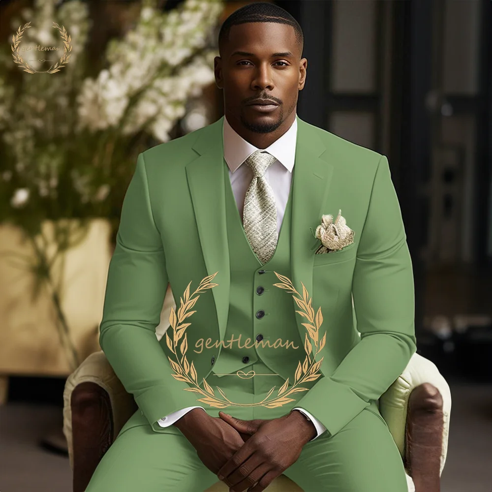 

Men's Army Green Wedding Suit 3-piece Set (Jacket + Vest + Trousers) Customized Dinner Party Dress Slim Fit Fashion Outfit