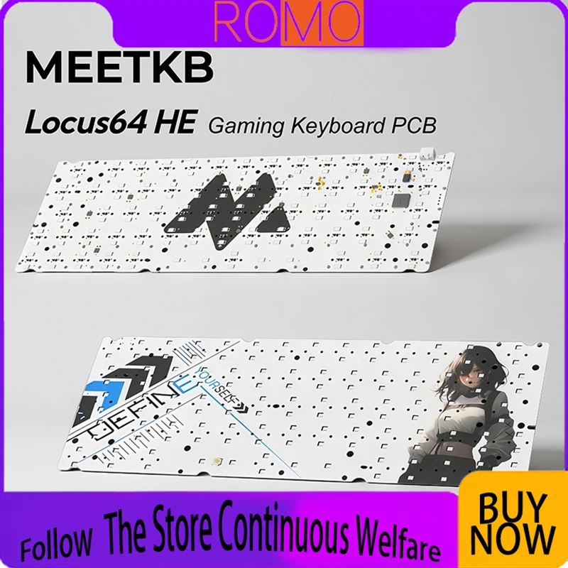 

Игровая клавиатура MEETKB Locus64 HE с датчиками Холла 0.05мм, двойной RGB-подсветкой, частотой опроса 8кГц, платой FR4, веб-драйвером, частотой сканирования 64K