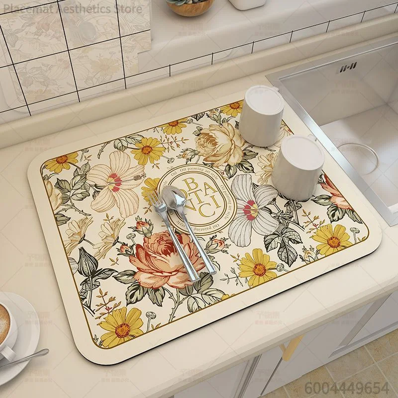 Absorbent Quick Dry Non-slip Table Mat Super Absorbent Mat Vintage Diatomaceous Earth Kitchen Dishwashing and Draining Mat Sink