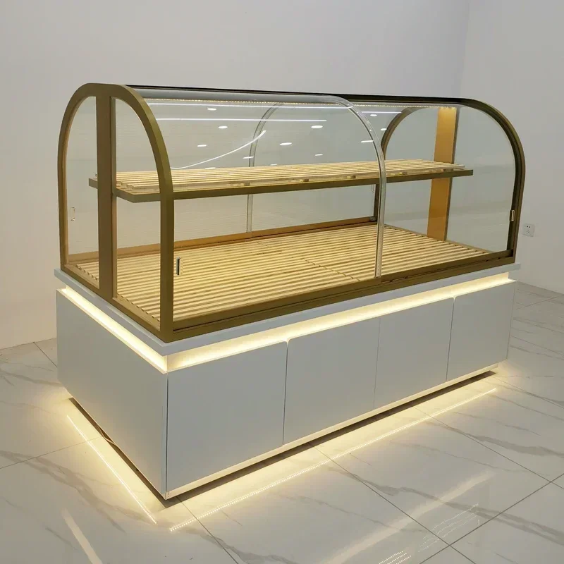 

Bread Display Iron Island Cabinet Cake Model Glass Shelf Side Cabinet Bread Display Stand