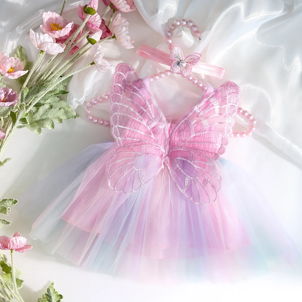 Ylsteed Newborn Girl Photography Outfits with Headband Baby Girl Butterfly Wings Mesh Dress for Photo Shooting Infant Props image 6