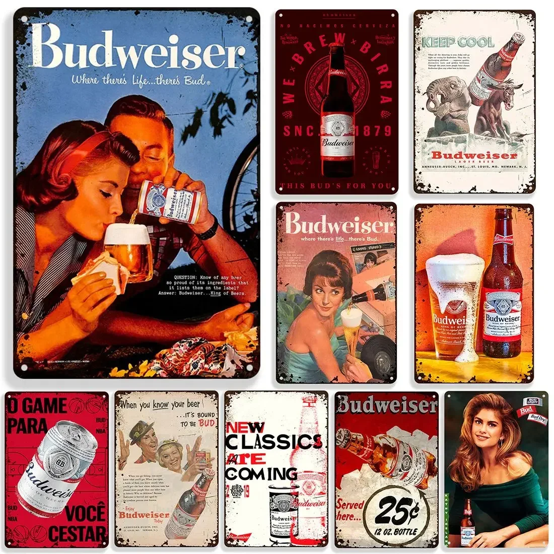 Budweiser Metal Tin Sign Vintage Poster Beer Metal Plate Wall Plate Man Cave Home Metal Signs Garage Plaque Wall Decor