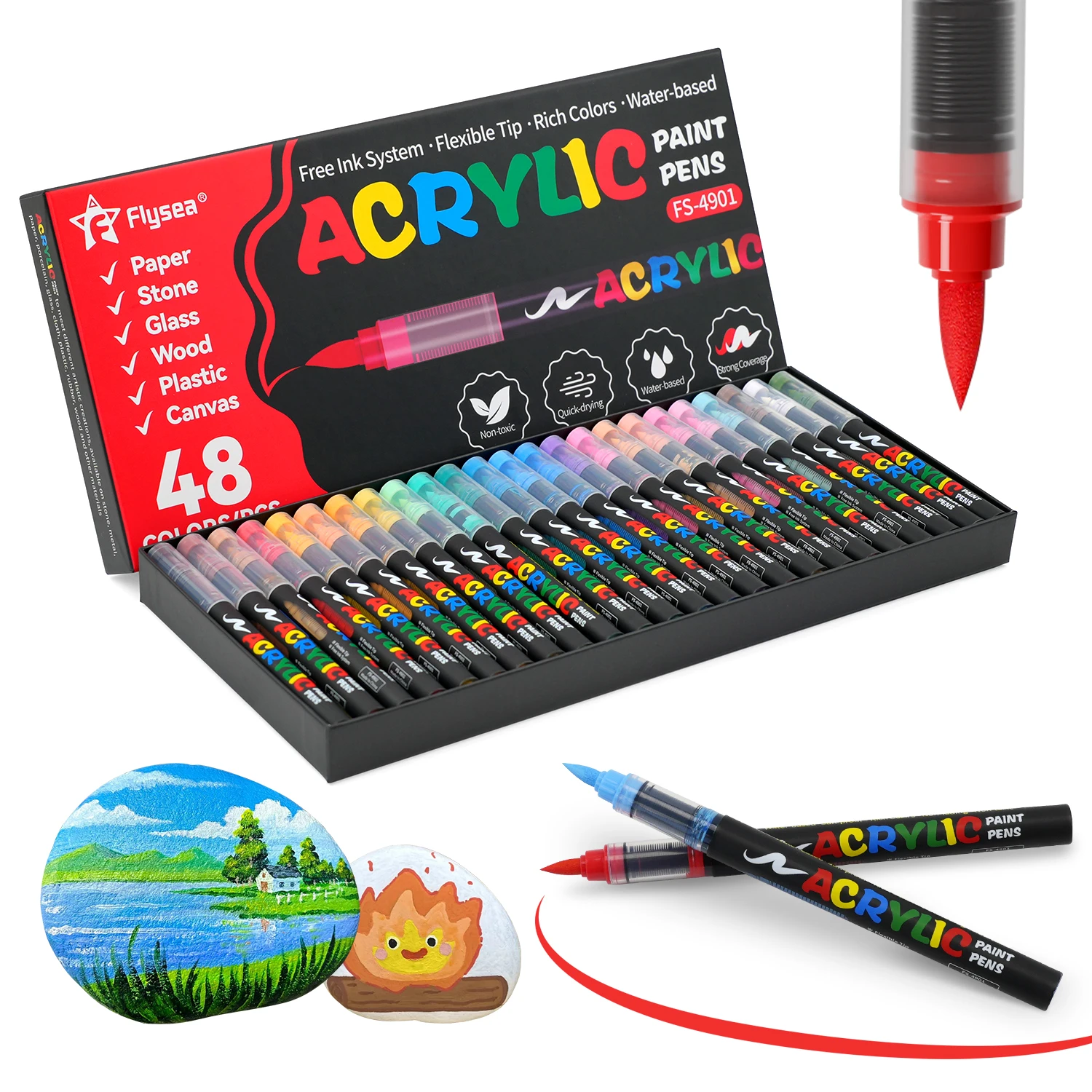 flysea-48pcs-acrylic-color-markers-dual-tips-painted-for-wood-ceramic-diy-box-gfit-marker-set-cute-festival-art-supply
