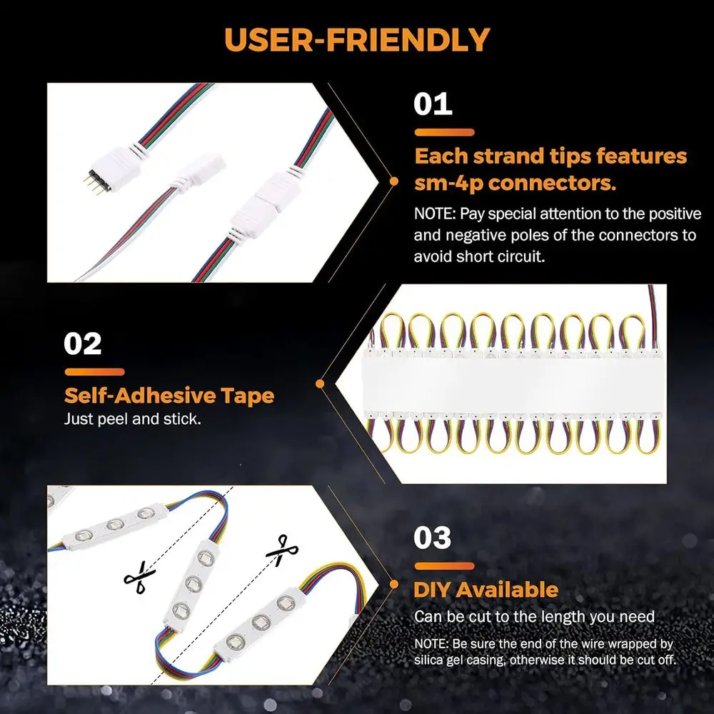 50t Commercial RGB Storeront Light Kit or Businwith Remote Control, 12v Power Supply Transormer, 100Pcs 3-LED Outdoor Adhesive W