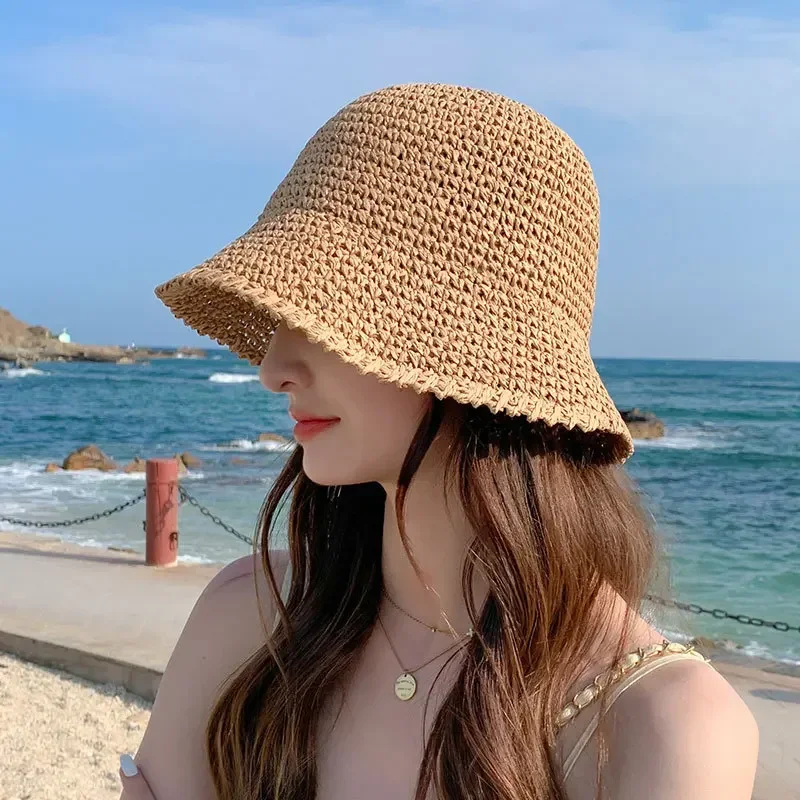 Hats for Women Summer Straw Hat Woman Foldable Outdoor 2022 Sunshade Hollowed Panama Hat Beach Hats Fashion Elegante Cap