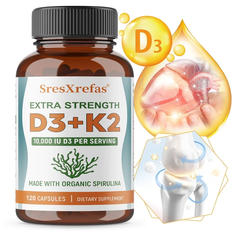 Vitamina D3 10000 UI con Complejo de Vitamina K2 MK7 que Favorece la Absorción de Calcio, la Salud Inmunitaria, Ósea, Dental, Articular y Cardíaca