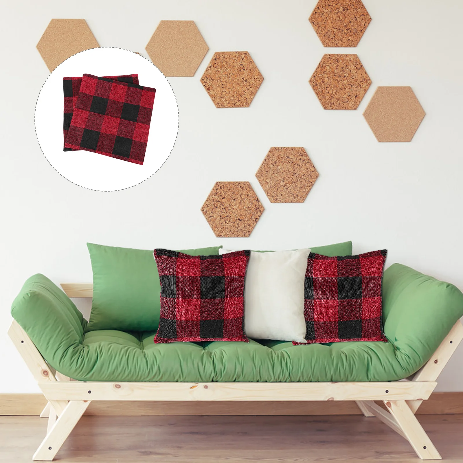 

2Pcs Pillow Cover for Sofa Simple Grid Style Linen Material Anti-Wrinkle Bolster Case Household Back Cushion Protector