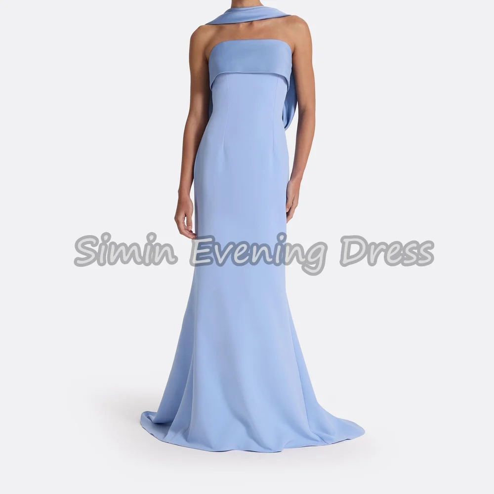 

Simin Crepe Strapless Mermaid Draped Saudi Arab Evening Dresses For Women 2025 With Sleeveless Floor Length Elegant Party Dress
