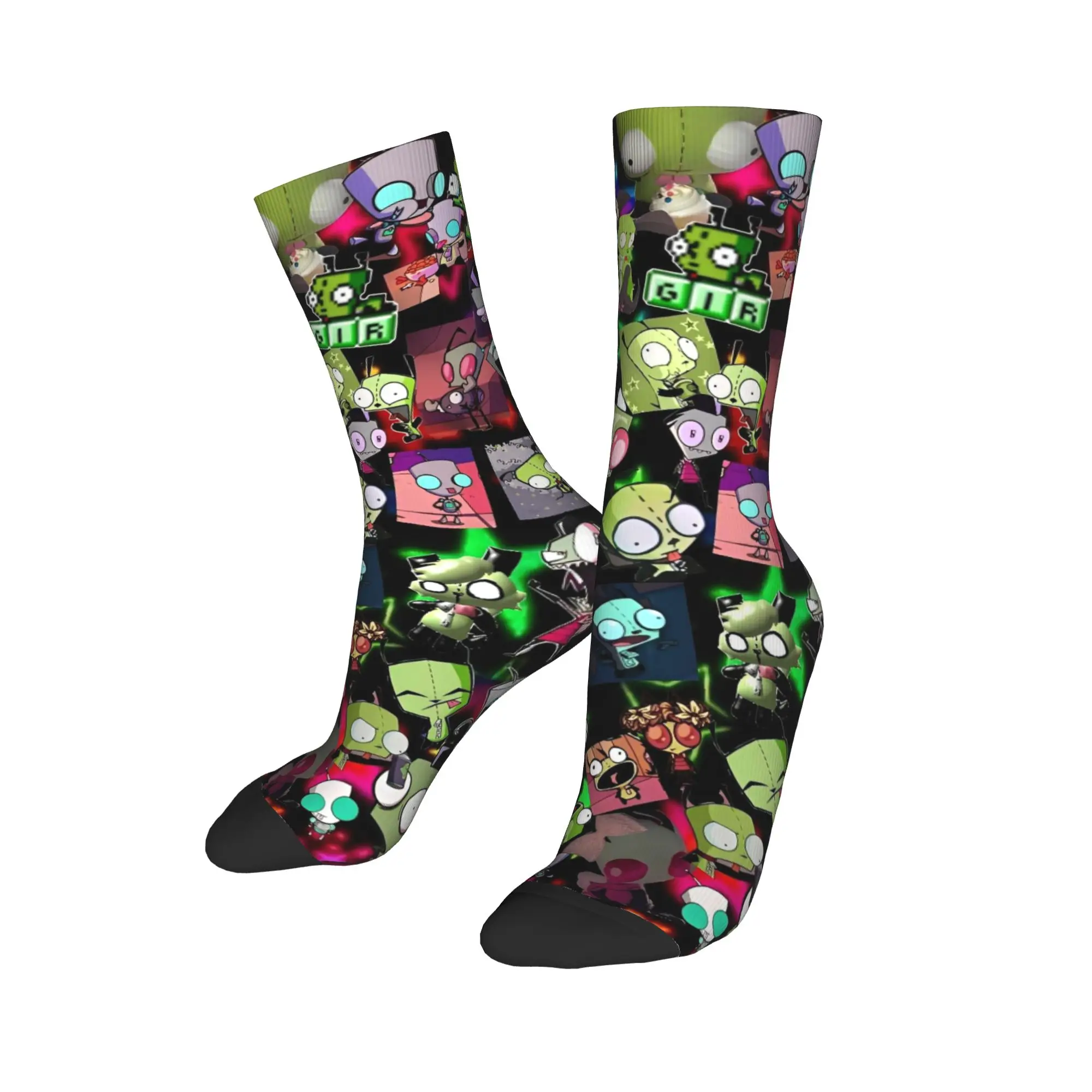 Fashion  Invaders Zims  Gir Cartoon Soccer Socks  Polyester Crew Socks for Women Men Non-slip,