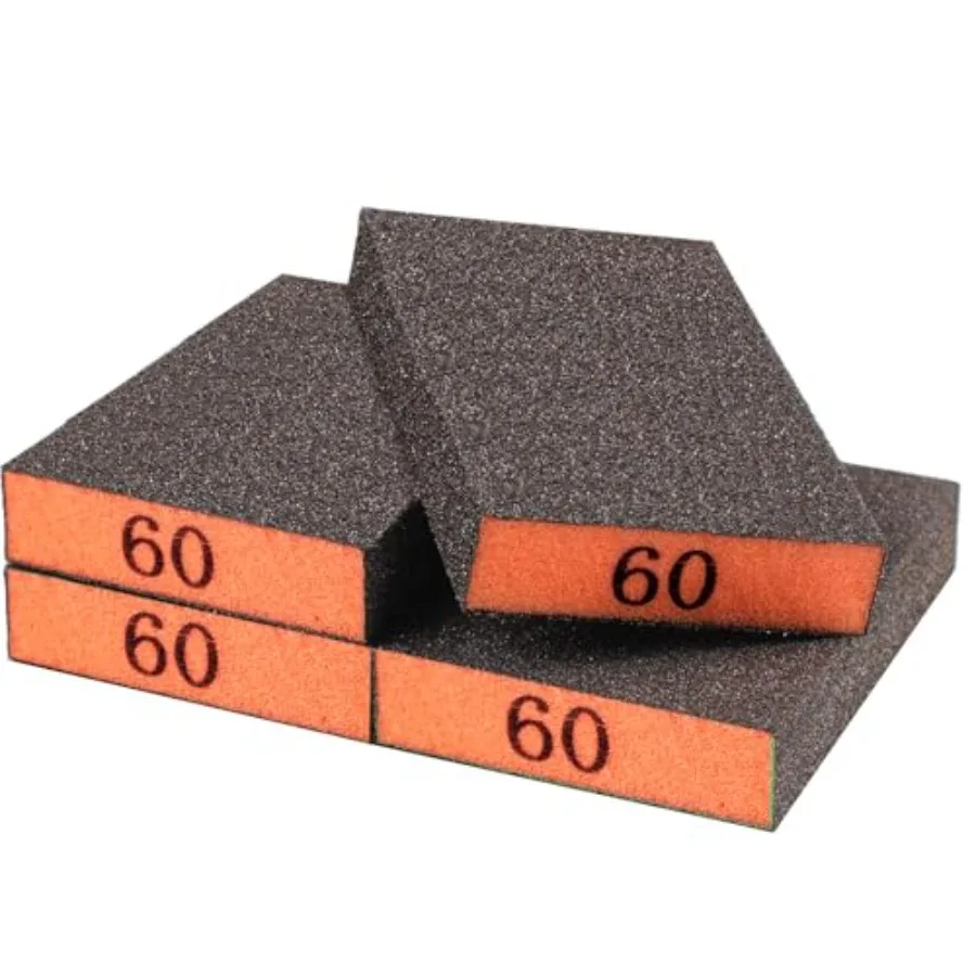 4 Pack Sanding Sponge, Washable and Reusable Sanding Blocks for Drywall Wood Metal Furniture, 60 Grit Sandpaper Block Assortmen
