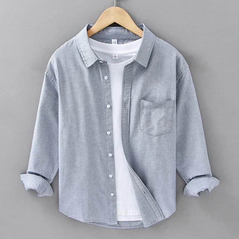 Spring Autumn New Japan Oxford Shirt Men's Washed 100% Cotton Artistic Casual Loose Long Sleeve Youth Male Cityboys Loose Tops