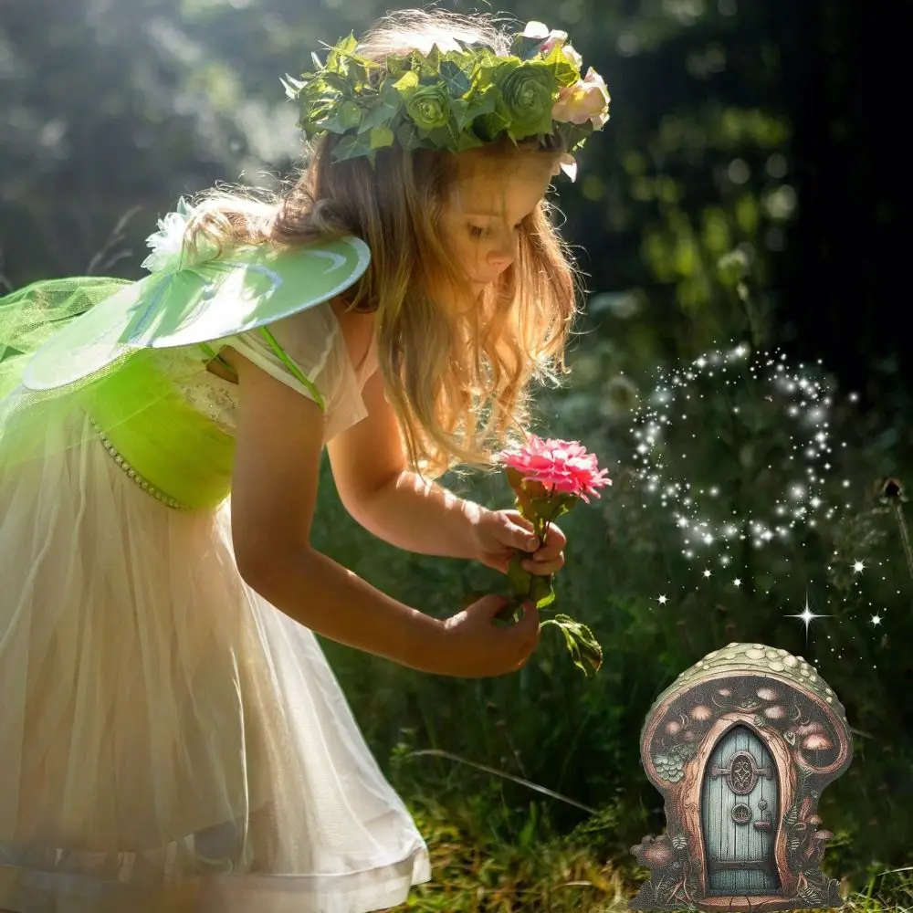 Art Wooden Fairy Door Miniature Mini Size Fairy Garden Door Hand Painted Rustic Finish Garden Ornament Fairy Home