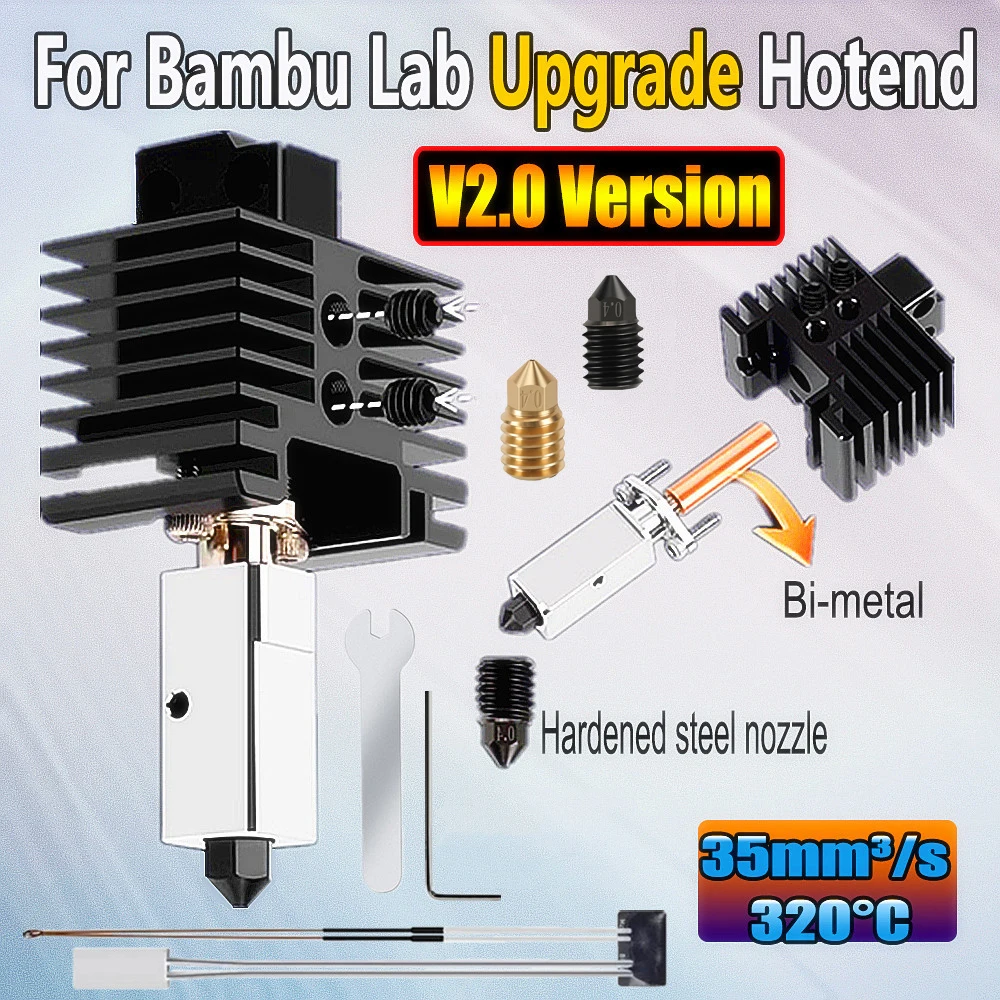

Обновление Hotend для Bambu Lab X1 P1P P1S X1C с насадкой 0,4 мм из закаленной стали, биметаллический P1S Hotend, полный комплект для Bambulab X1 Carbon