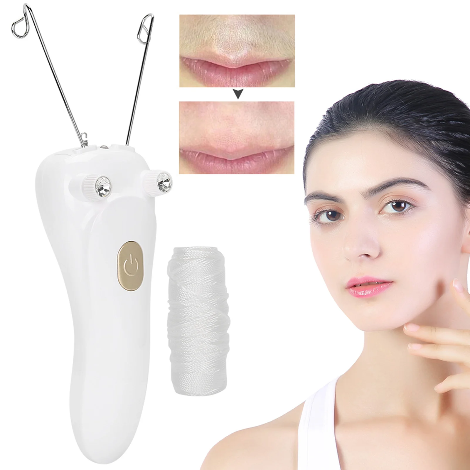 Electric Threading Epilator Physical Depilation Cotton Hair Remover for Hairs on The Upper Lip Chin Cheeks Sideburns for Face