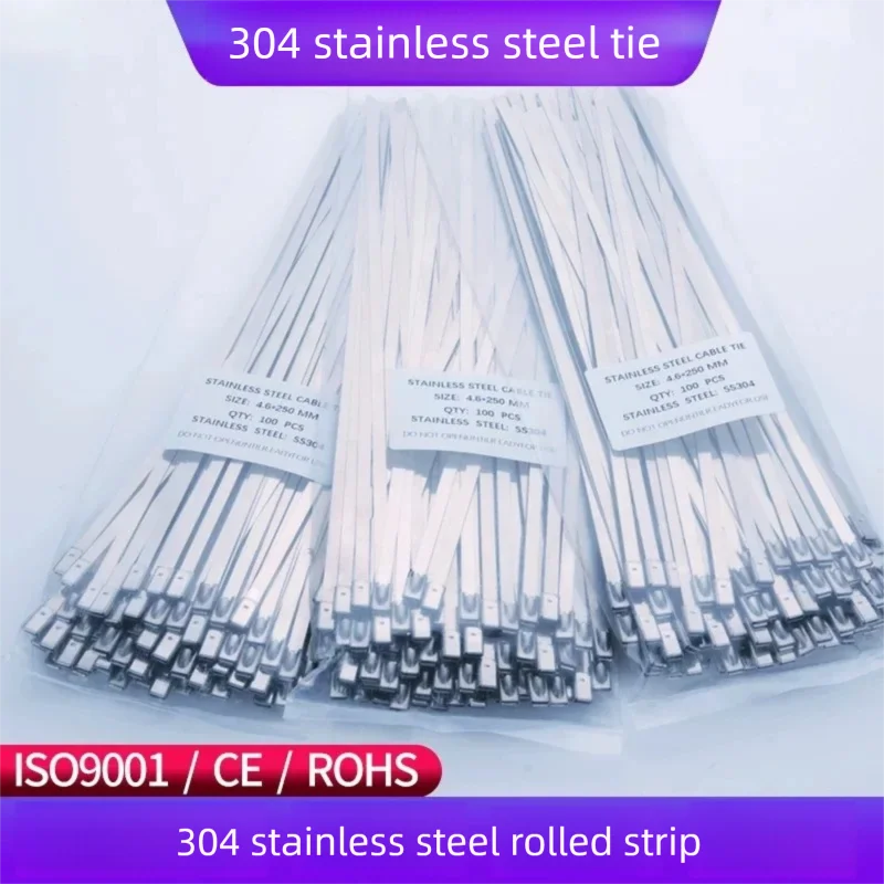 

304 stainless steel cable tie 4.6mm self-locking metal cable tie tightener bridge tie outdoor marine high temperature resistant