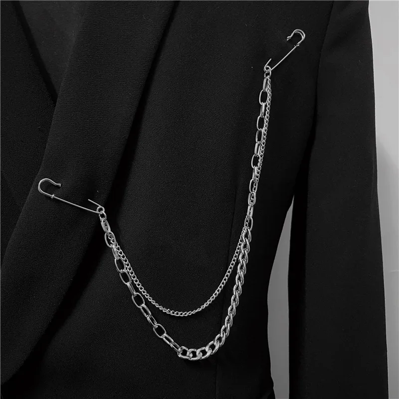 

Ins Trend Minimalist Long Chain Brooch - Unisex Street Style Suit Pin Accessory for Coats