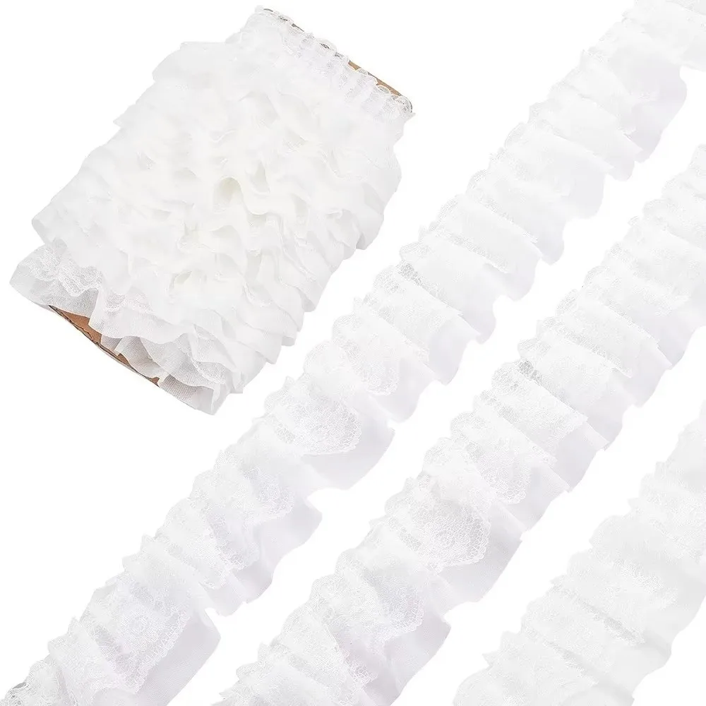 5 Yards Length Lace Fabric Trim Fold Wave Design Solid Color Embroidery Trim 5.5cm Width Sew On Applique Wedding Lace Trim