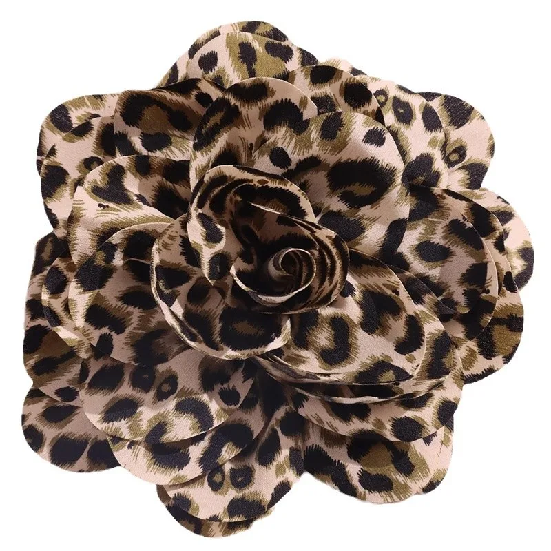 Broche de flor grande con estampado de leopardo de tela de 20cm, joyería Vintage, ramillete hecho a mano, alfileres y broches de solapa para mujer, accesorios