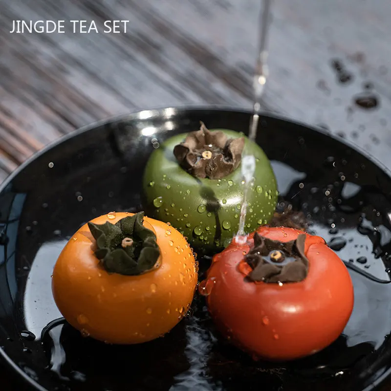 Yixing Purple Sand Tea Pet Persimmon Ornaments Handmade Sculpture Crafts Chinese Tea Set Accessories Home Table Decoration
