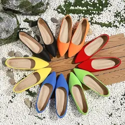 Women's Microfiber Candy Colors Flats For Skinny Feet Plus Sizes Summer Outdoor Casual Shoes Pointy Toe Orange 33 48 47 Slip-Ons