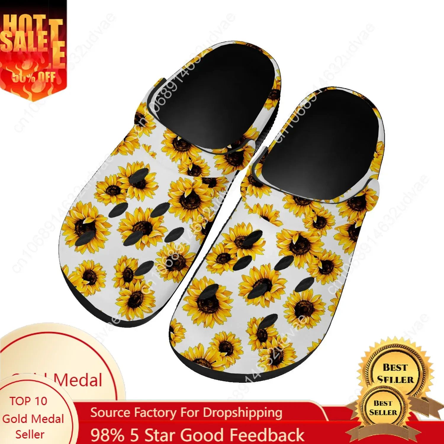 

Sunflower Water Shoes Mens Womens Comfortable Fashion Home Garden Clogs Customizd Sandals Beach Breathable Hole Slippers