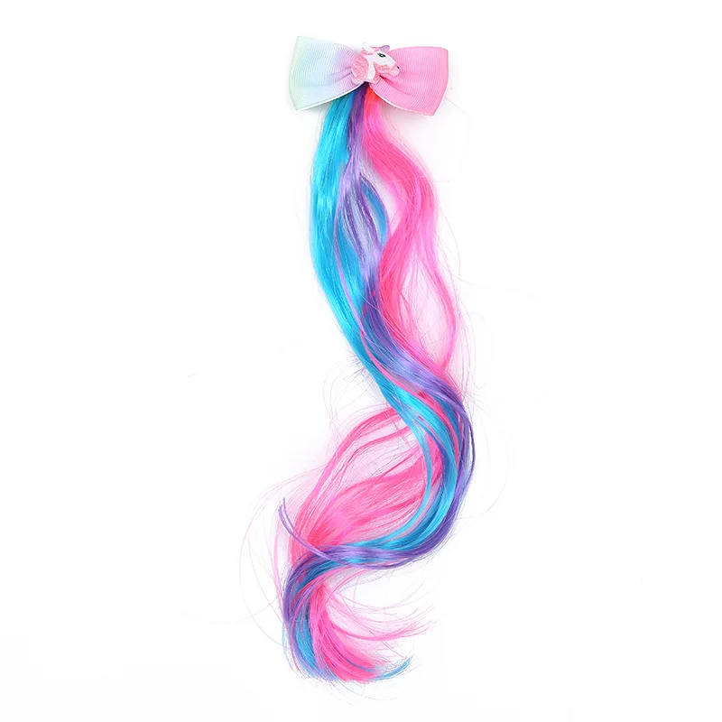 Colorful Wig Hairpins Children Kids Girls Hairclip Fake Hair Twist Braid Headdress Princess Barrettes Hair Bow Accessories