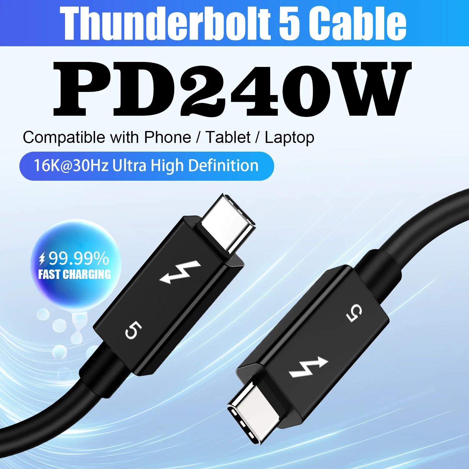 

Thunderbolt 5 Cable16K@30Hz PD 240W120Gbps Optical Transmission Silver-Plated Wire Core - High-Speed Connectivity for Advanced