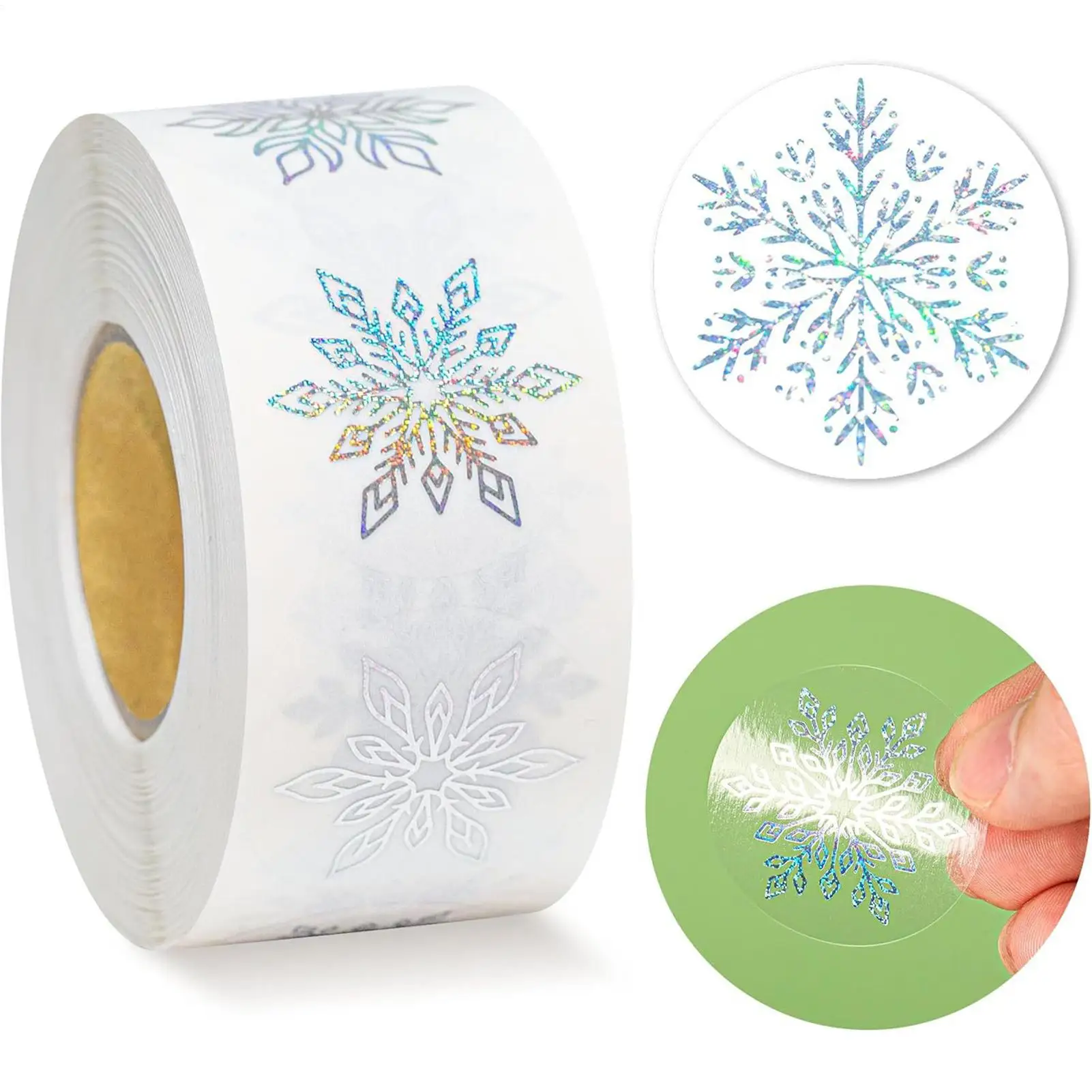500 Stück/Rolle Schneeflocken-Umschlagaufkleber, glitzernde runde Weihnachtsetiketten, Winterurlaub, Umschlag, Sammelalbum, Siegel, Dekor für Tagebuch