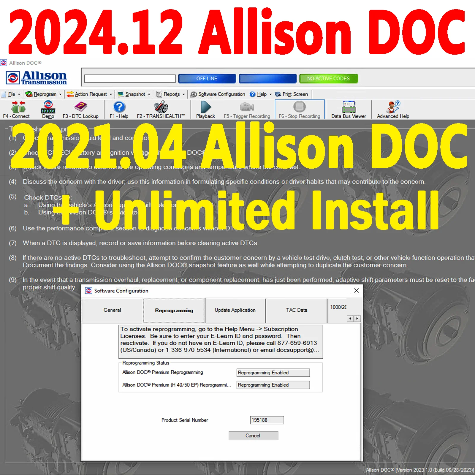 

2024.12 Allison DOC Premium Diagnostic Software Full Gen 5 Data Files Allison 6th Gen with Troubleshooting Transmissions