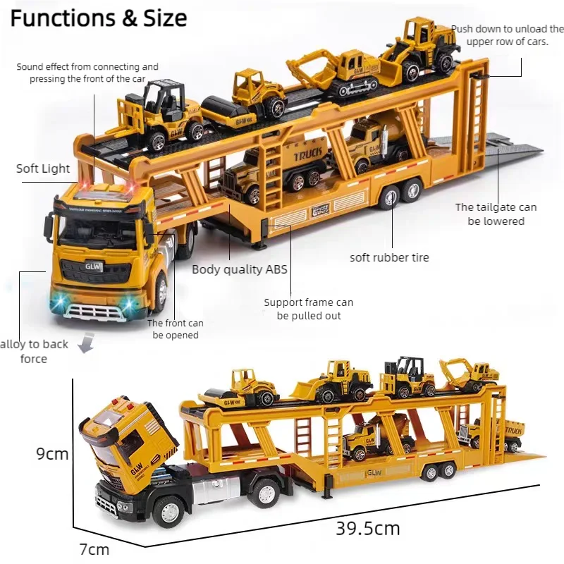 مجموعة ألعاب شاحنات حامل البناء، نموذج قيادة مقلد للغاية، شاحنات عجلات، شاحنات نقل للأطفال #2