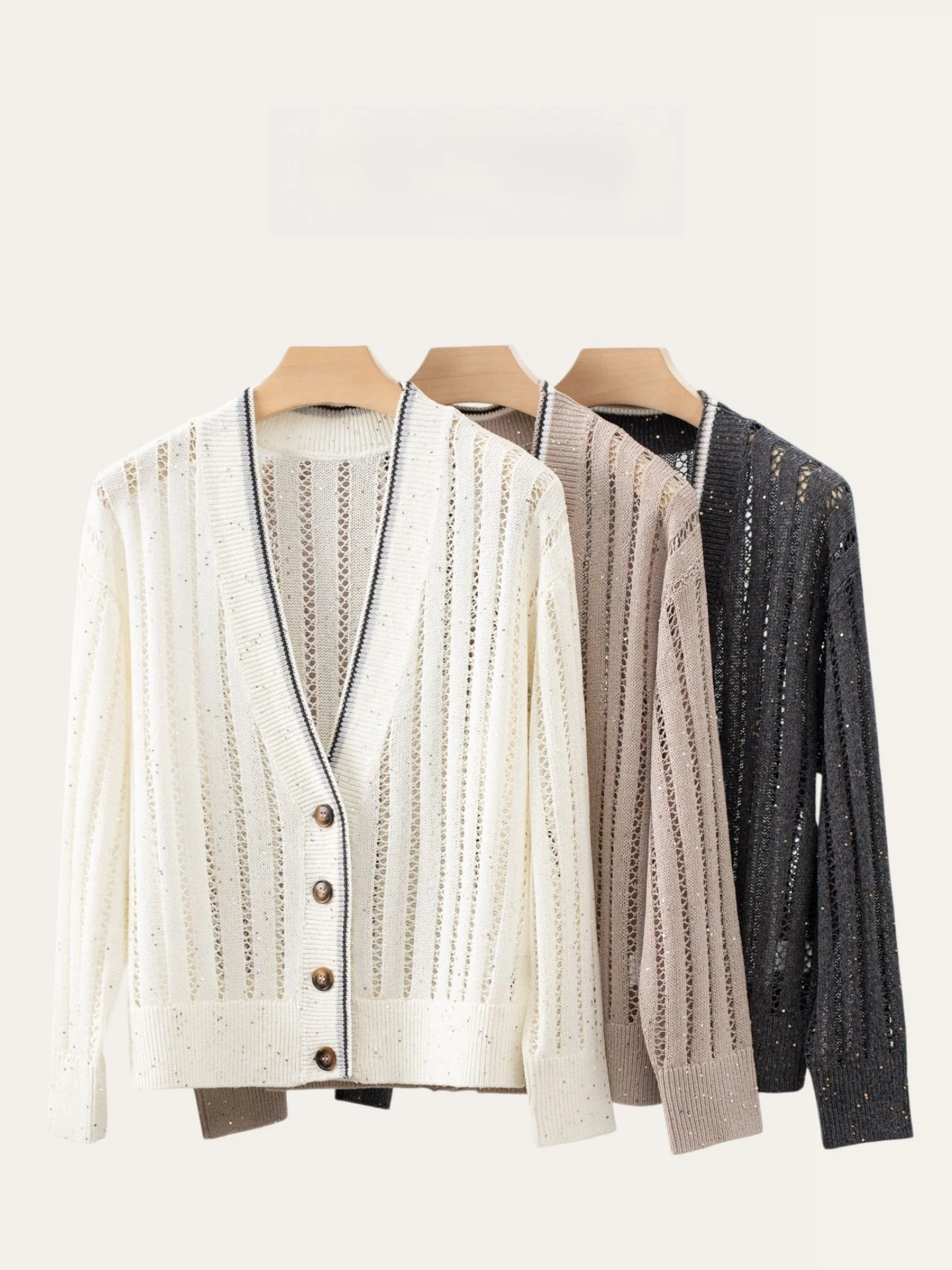 

Casual V-Ne Knitted Linen Open Cardigan Hollow out Lightweight Women's Outerwear Spring Summer New Arrival