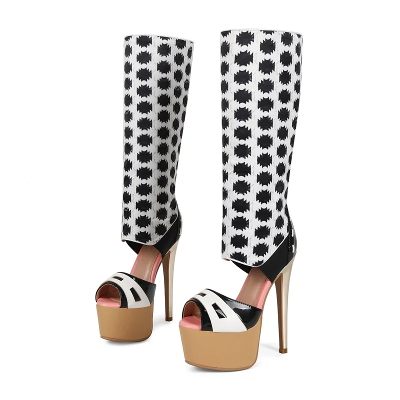 

Pink Love Patchwork Platfrom Sandal Boots Sexy Pointed Toe Thin Heel Accept Customized New Arrivals Fashion Women Modern Shoes