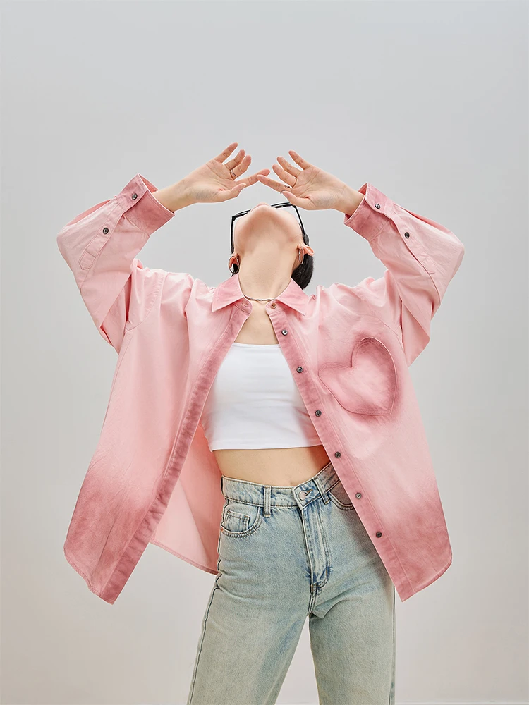 

Chic Pink Long Sve irt Women's Faionable Top Age-Defng Outerwear Early Spring High-End Feel G3636 Cotton Collar