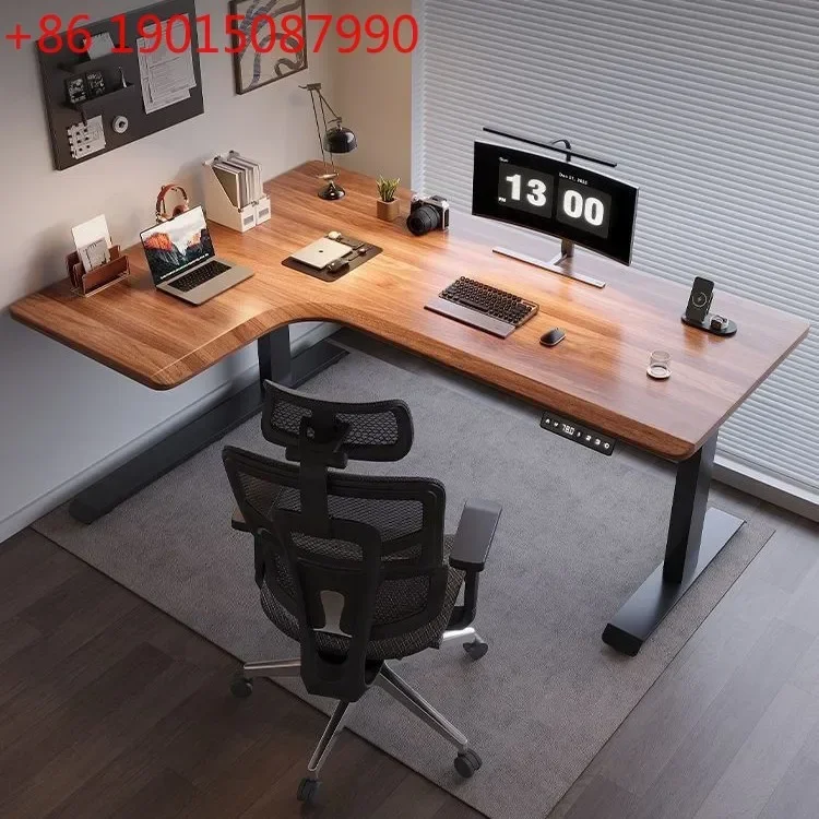YY    L-shaped corner lift computer desk double desktop mobile e-sports game home learning solid wood desk