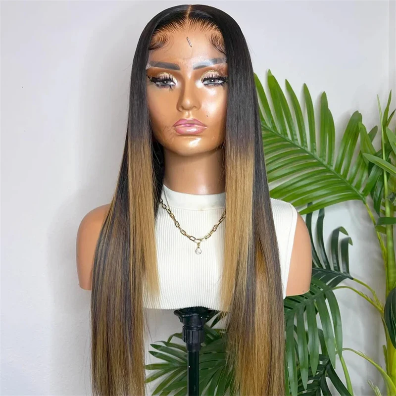 

Gluelesss 30inch 250% Density Ombre Blonde Jewish 5x5 Silk Base European Human Hair Wigs Straight For Women with Baby Hair